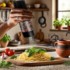 Foqucy-[2-pack] Black electric pepper grinder, power LED display, 4.06oz large capacity, 6-level coarse and fine adjustment, one-handed operation, durable and high-value pepper grinder, suitable for home, kitchen, party, restaurant, barbecue