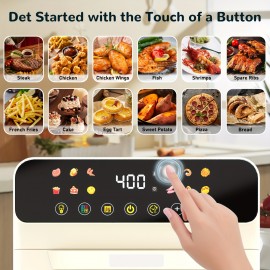 [Smart Air Fryer Oven] 12-in-1 Large 12-quart Air Fryer Oven | 12 One-Touch Preset Functions, Smart Cook Program, Two Baking Pan Accessories, Viewing Window, Interior Light, Adjustable Time & Temp, Oil-Free Family Cooker, Kitchen Appliances