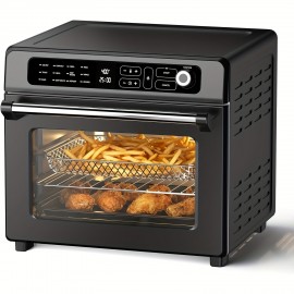 12-in-1 Portable Air Fryer Toaster Oven with Grill, Broil & Convection Bake - Large Capacity 6.34gal Stainless Steel Oven, 1400W Power, LED Touchscreen & Knob Control, Compact Design 