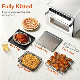 12-in-1 Portable Air Fryer Toaster Oven with Grill, Broil & Convection Bake - Large Capacity 6.34gal Stainless Steel Oven, 1400W Power, LED Touchscreen & Knob Control, Compact Design 