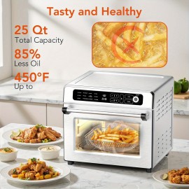 12-in-1 Portable Air Fryer Toaster Oven with Grill, Broil & Convection Bake - Large Capacity 6.34gal Stainless Steel Oven, 1400W Power, LED Touchscreen & Knob Control, Compact Design 