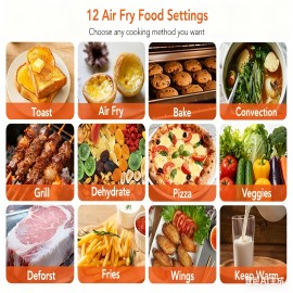 12-in-1 Portable Air Fryer Toaster Oven with Grill, Broil & Convection Bake - Large Capacity 6.34gal Stainless Steel Oven, 1400W Power, LED Touchscreen & Knob Control, Compact Design 