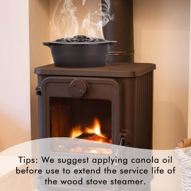 Cast Iron Wood Stove Steamer & Humidifier - 2.5 Quart Rust-Resistant Indoor Heater-Free Heater-like Warmth, Matte Black Finish with Lattice Top, Patented Non- Design for Home, Office, or Spa-like Moisture - Multi-Use Stove