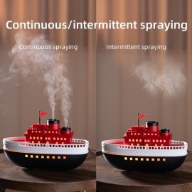 USB-Powered Ship-Shaped Humidifier & Aromatherapy Diffuser with Ambient Lighting, Non-Wet Safe Tabletop, Dual Nozzle Large Mist for Home, Office, Bedroom - Ideal Holiday Gift for Maritime Decor Lovers, Bedroom Moisture Solution