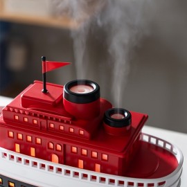 USB-Powered Ship-Shaped Humidifier & Aromatherapy Diffuser with Ambient Lighting, Non-Wet Safe Tabletop, Dual Nozzle Large Mist for Home, Office, Bedroom - Ideal Holiday Gift for Maritime Decor Lovers, Bedroom Moisture Solution