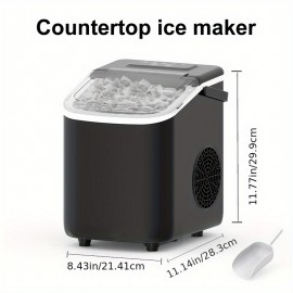 Ice Maker with A Handle On The Countertop. It Can Make 9 Bullet-shaped Ice Cubes In 6 Minutes, with A 24-hour Ice-making Capacity Of 26 Pounds. It Is Equipped with An Automatic Cleaning Function And Comes with An Ice Basket And An Ice Scoop.