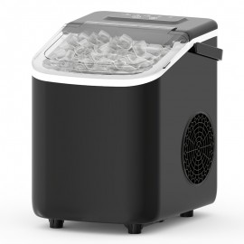 Ice Maker with A Handle On The Countertop. It Can Make 9 Bullet-shaped Ice Cubes In 6 Minutes, with A 24-hour Ice-making Capacity Of 26 Pounds. It Is Equipped with An Automatic Cleaning Function And Comes with An Ice Basket And An Ice Scoop.