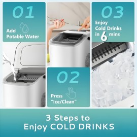 Ice Maker Machine For Countertop 30 Pound Bullet Ice Machine, Portable Bullet Ice Machine Can Produce 9pcs Of Bullet Ice In 6 Minutes, With Automatic Cleaning Function For Baskets And Spoons, And Can Be Operated With One Click For Campings
