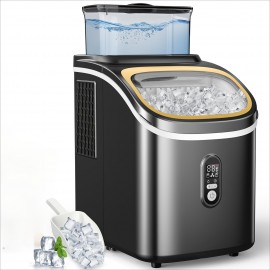 Portable Countertop Nugget Ice Maker with One-Touch Self-Cleaning, 35lbs/24H & 7-Minute Ice Production, Soft Chewable Nuggets, Includes Scoop & Basket, Stainless Steel Design for Home, Kitchen, Office, Parties (Black), Chewable Ice Maker, Kitchen Appliance, Modern Kitchenware, Easyclean Machine