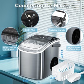 Portable Countertop Nugget Ice Maker with One-Touch Self-Cleaning, 35lbs/24H & 7-Minute Ice Production, Soft Chewable Nuggets, Includes Scoop & Basket, Stainless Steel Design for Home, Kitchen, Office, Parties (Black), Chewable Ice Maker, Kitchen Appliance, Modern Kitchenware, Easyclean Machine