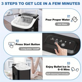 Countertop Ice Maker Machine - 9 Cubes in 7 Mins, 20lbs/24Hrs, 2 Sizes Bullet Ice, Self-Cleaning with Scoop & Basket, 115V US Plug for Home, Kitchen, Parties, Ice Maker Machine for Countertop