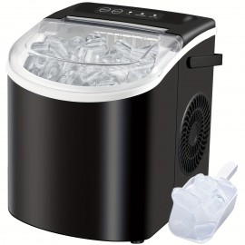 Saeoola Countertop Ice Maker Machine, Makes 9 Ice Cubes In 7 Minutes, Self-Cleaning Ice Maker With Ice Scoop And Basket, 2 Sizes Of Bullet Ice For Home, Kitchen, Camping, Party, RV. (BLACK)
