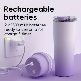 Portable Blender Juice Cup for Shakes and Smoothies, 21.9oz|650ml Free Travel Cup and Lid, Durable Stainless Steel Blades for Powerful Blending Performance, keep cold&heat | Powerful crushed ice function, safety anti-mistouch design, 20-blade head