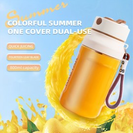 [800ml Large Capacity Juice Cup] 800ml Large Capacity Juice Cup with 14-Leaf Blades, Quick-Freeze Fresh Fruit Smoothie, One-Press Operation (Portable Leak-Proof + Direct Drinking Design)