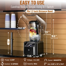 WantJoin Commercial Heavy Duty Blender Silent 2000W Blender with Sound Enclosure for Smoothies And Restaurant Use, Smoothie Blender, Blender For All Purpose Heavy Duty