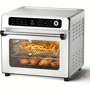 12-in-1 Portable Air Fryer Toaster Oven with Grill, Broil & Convection Bake - Large Capacity 6.34gal Stainless Steel Oven, 1400W Power, LED Touchscreen & Knob Control, Compact Design 