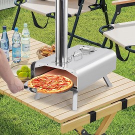 Outdoor Pizza Oven, 12 in Portable Pizza Oven Outdoor, Wood Pellet Pizza Ovens with Pizza Stone, Pizza Peel, Thermometer and Carry Bag, Stainless Steel Pizza Maker Grill for Outside Backyard Camping