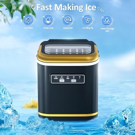 Desktop Ice Maker, 50.72oz Detachable Water Tank, Produces 16 Ice Cubes In 5-18 Minutes, 24-hour Timer, Portable Ice Cube Maker, Comes With Ice Basket & Ice Scoop, 33lbs/day, Self-cleaning Ice Maker, Suitable For Home, Office, Parties