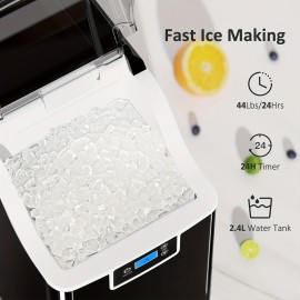 Countertop Ice Maker, 28 Lbs/24 Hrs, 9 Bullet Ice Cubes In 6 Minutes | Nugget Ice Makers Countertop, 45lbs/24H Pebble Ice Maker Machine With Self-Cleaning, Stainless Steel Housing, With 2.5qt Water Reservoir For Home/kitchen/office
