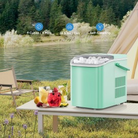 MCQ 1PCS Countertop Ice Maker | 9 Cubes in 6 Mins • 26lb Daily Capacity • Self-Cleaning • 2 Bullet Ice Sizes • Includes Scoop & Basket (Black/Green), 9 x 12 x 13 In