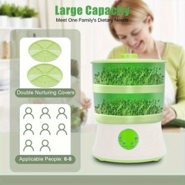 2-Tier 20W Automatic Bean Sprouter Machine - Large Capacity Seed Sprouting Kit for Cat Grass, Wheat, Mung Beans & More - Durable Plastic, 110V, US Plug, Perfect for Home & Commercial Use, Sprouting Equipment