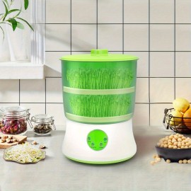 2-Tier 20W Automatic Bean Sprouter Machine - Large Capacity Seed Sprouting Kit for Cat Grass, Wheat, Mung Beans & More - Durable Plastic, 110V, US Plug, Perfect for Home & Commercial Use, Sprouting Equipment