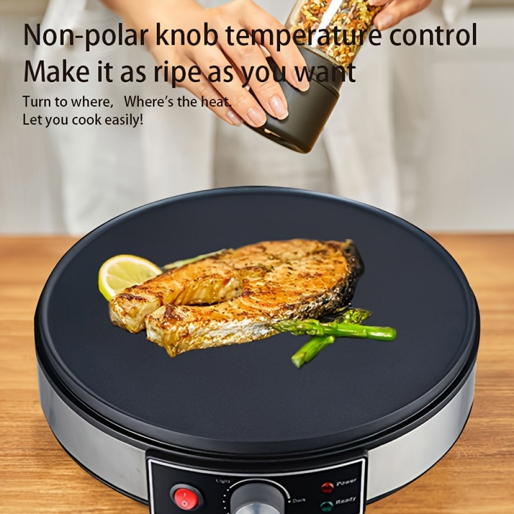 Adjustable Temperature Electric Pancake Maker - Non-Stick, Single-Sided Heating, 1000W/1200W Power, Round Design, Ideal for Crepes, Pancakes, Egg Pancakes, Spring Rolls, And More - Home Kitchen Appliance, Pancake Maker, Crepe Maker