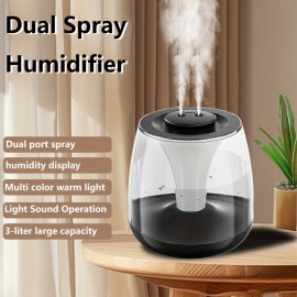 101.44oz Large Capacity Humidifier with Dual Nozzle Mist, Silent Operation, Digital Humidity Display, 7-Color Night Light, Overflow Protection, USB-Powered, for Home, Office, Humidifier For Home, Office Humidification, Modern Humidifier