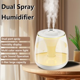 101.44oz Large Capacity Humidifier with Dual Nozzle Mist, Silent Operation, Digital Humidity Display, 7-Color Night Light, Overflow Protection, USB-Powered, for Home, Office, Humidifier For Home, Office Humidification, Modern Humidifier