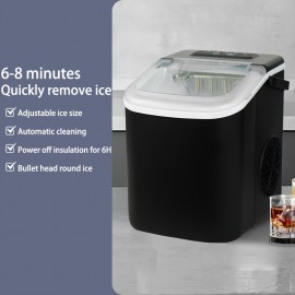 Countertop Ice Maker, Portable Ice Maker, Makes 6 Bullet-shaped Ice Cubes Within 9 Minutes, with Self-cleaning Function And Can Produce 24 Pounds Of Ice In 26.5 Hours. It Comes with A Handle, A Basket And A Spoon, And Is Suitable for Home, Kitchen