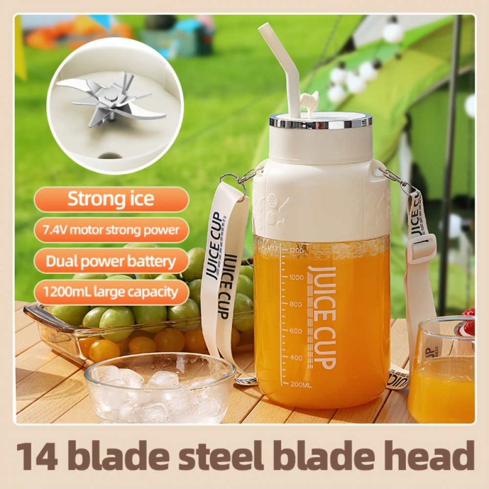 1200 milliliters capacity, universal for all seasons, large-capacity wireless portable juicer bucket, electric sports cup-style fresh fruit juicer, 10sets of stainless steel blades, powerful motor, highly suitable for outdoor fresh juice extraction.